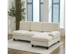 ModernLuxe Sofá de canto 3 lugares em forma de L - 194x118x81 cm - Modular - Almofadas macias - Linho -^ Sofá