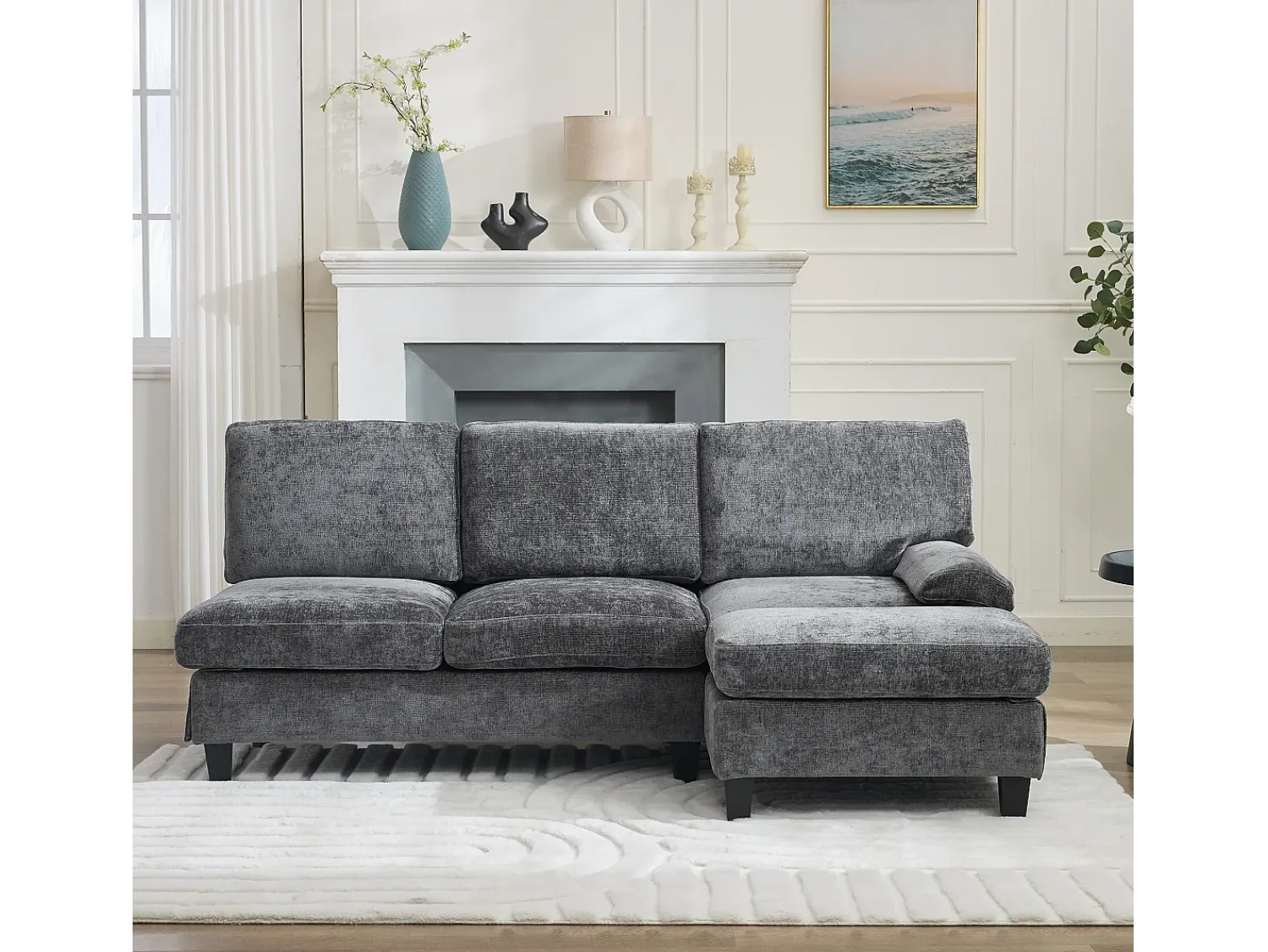 Sofá*ModernLuxe Sofá de canto 3 lugares em forma de L - 194x118x81 cm - Modular - Almofadas macias - Linho - Cinza Cinzento