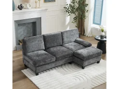 Sofá*ModernLuxe Sofá de canto 3 lugares em forma de L - 194x118x81 cm - Modular - Almofadas macias - Linho - Cinza Cinzento