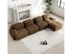 Sofá|DripeX Sofá de canto 4 lugares modular - em Veludo cotelê - com 4 almofadas e puff - 388x178x70cm - Marrom Castanho