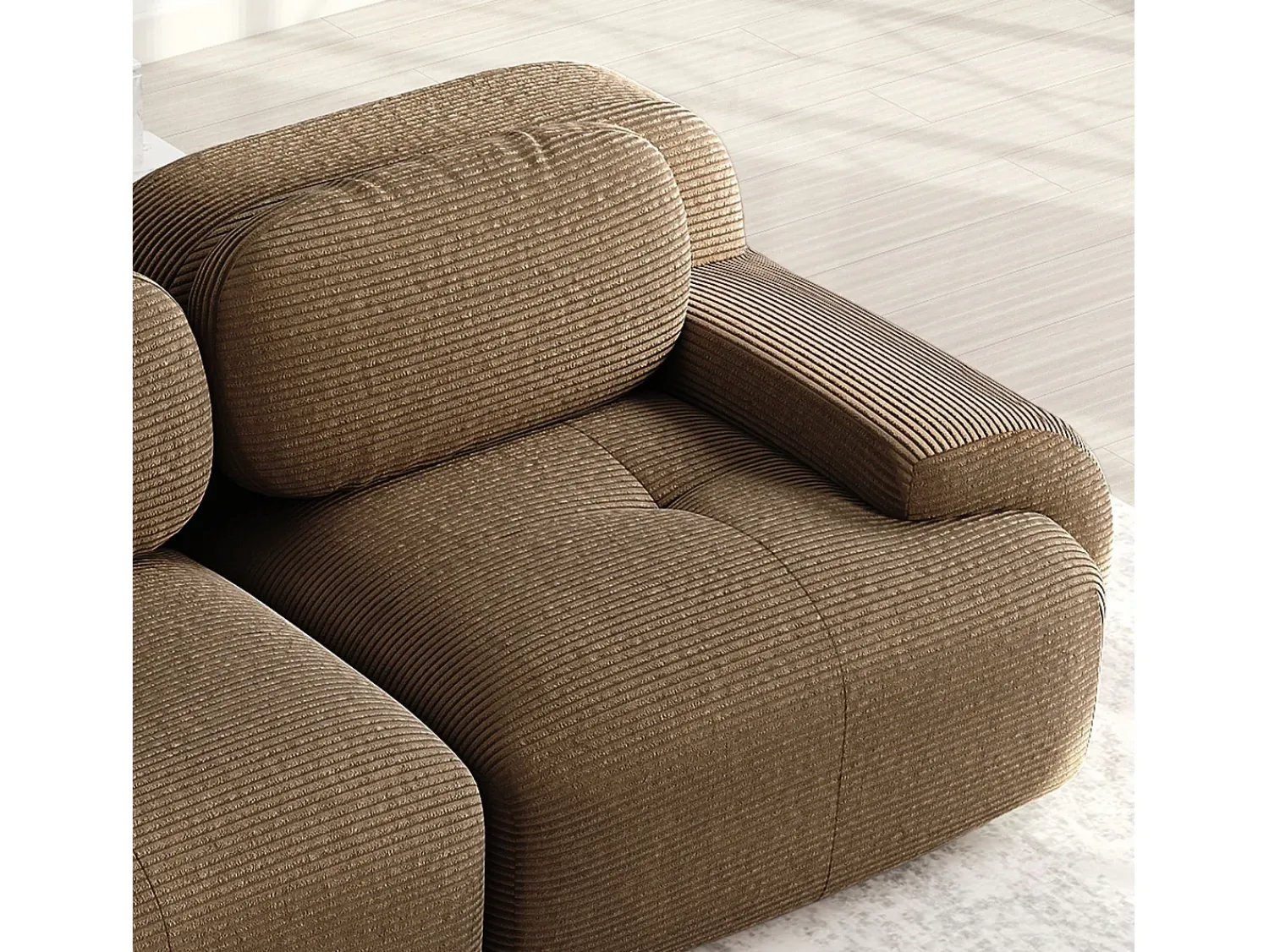 Sofá|DripeX Sofá de canto 4 lugares modular - em Veludo cotelê - com 4 almofadas e puff - 388x178x70cm - Marrom Castanho