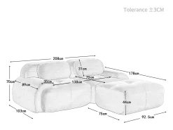 Sale DripeX Sofá de canto 2 lugares modular - em Veludo cotelê - com 2 almofadas e puff - ergonômico - 208x178x70cm - Marrom Castanho
