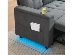ModernLuxe Sofá de canto 3 lugares 208x146x89,5 cm - Dobrável - com iluminação LED - com porta-copos e saco de armazenamento - Cinza^ Sofá
