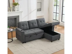 ModernLuxe Sofá de canto 3 lugares 208x146x89,5 cm - Dobrável - com iluminação LED - com porta-copos e saco de armazenamento - Cinza^ Sofá