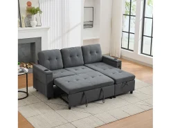 ModernLuxe Sofá de canto 3 lugares 208x146x89,5 cm - Dobrável - com iluminação LED - com porta-copos e saco de armazenamento - Cinza^ Sofá