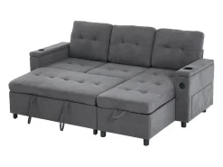 ModernLuxe Sofá de canto 3 lugares 208x146x89,5 cm - Dobrável - com iluminação LED - com porta-copos e saco de armazenamento - Cinza^ Sofá