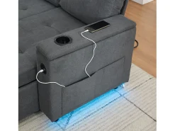 ModernLuxe Sofá de canto 3 lugares 208x146x89,5 cm - Dobrável - com iluminação LED - com porta-copos e saco de armazenamento - Cinza^ Sofá