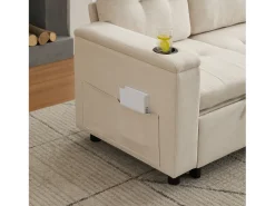 Online ModernLuxe Sofá de canto 3 lugares 208x146x89,5 cm - Dobrável - com iluminação LED - com porta-copos e saco de armazenamento - Bege