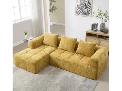 Sofá* Sofá de canto - com bolsas de arrumação e 3 almofadas - chenille - com chaise longue e braços Amarelo