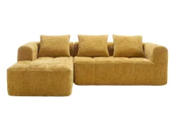Sofá* Sofá de canto - com bolsas de arrumação e 3 almofadas - chenille - com chaise longue e braços Amarelo
