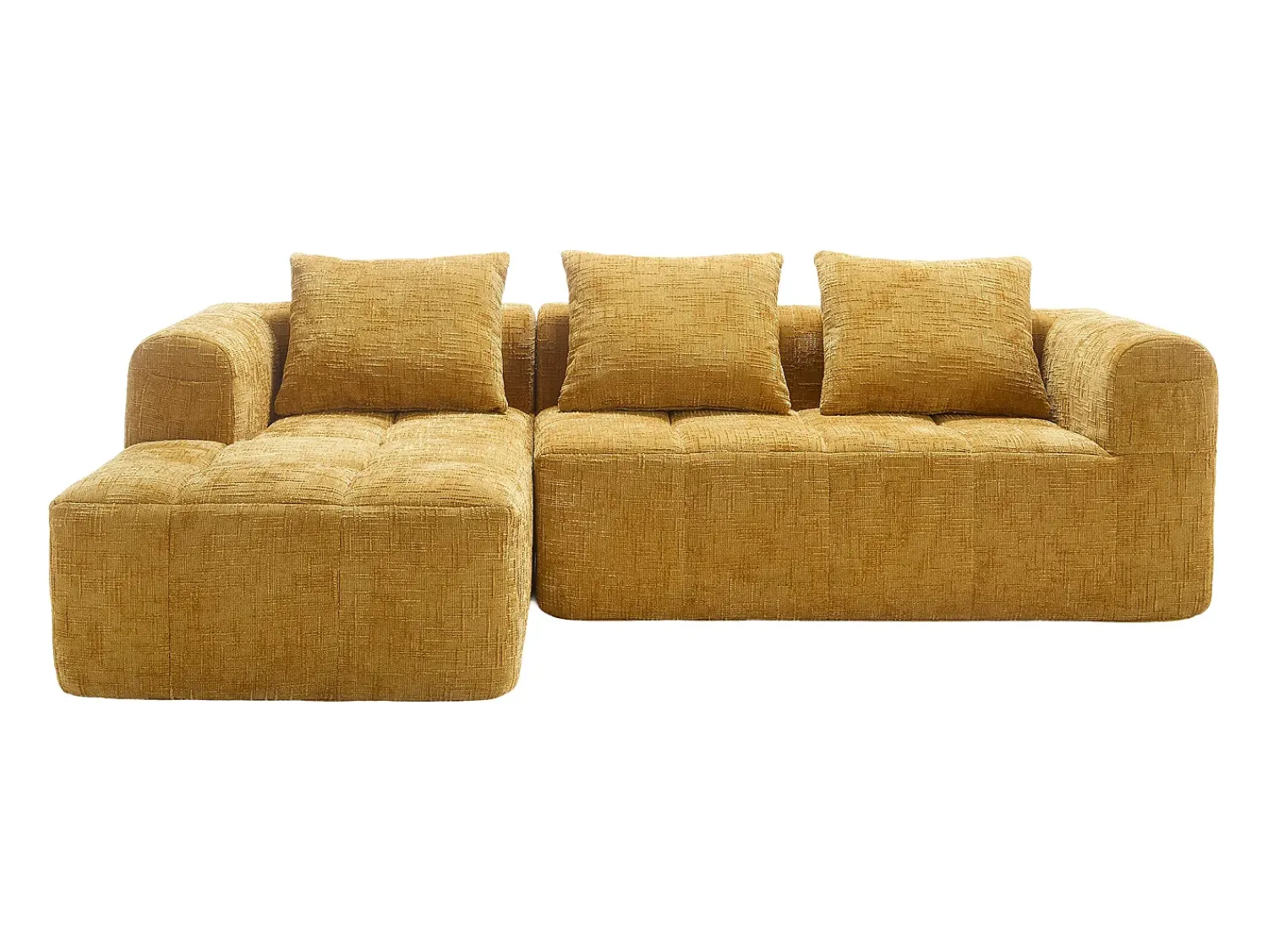 Sofá* Sofá de canto - com bolsas de arrumação e 3 almofadas - chenille - com chaise longue e braços Amarelo