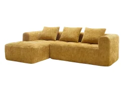 Sofá* Sofá de canto - com bolsas de arrumação e 3 almofadas - chenille - com chaise longue e braços Amarelo