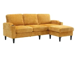 New Sofá de canto - Sofá com pufe e compartimento de arrumação - chenille - suporte para copos e compartimento de arrumação Amarelo