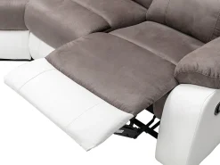 Vente-unique Sofá de canto articulado manual cinza e branco em microfibra e pele sintética TOLZANO^ Sofá