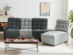 Sofá|Vente-unique Sofá de canto articulado modular em veludo cinza-claro e antracite ALFORD Cinzento claro / Cinza antracite