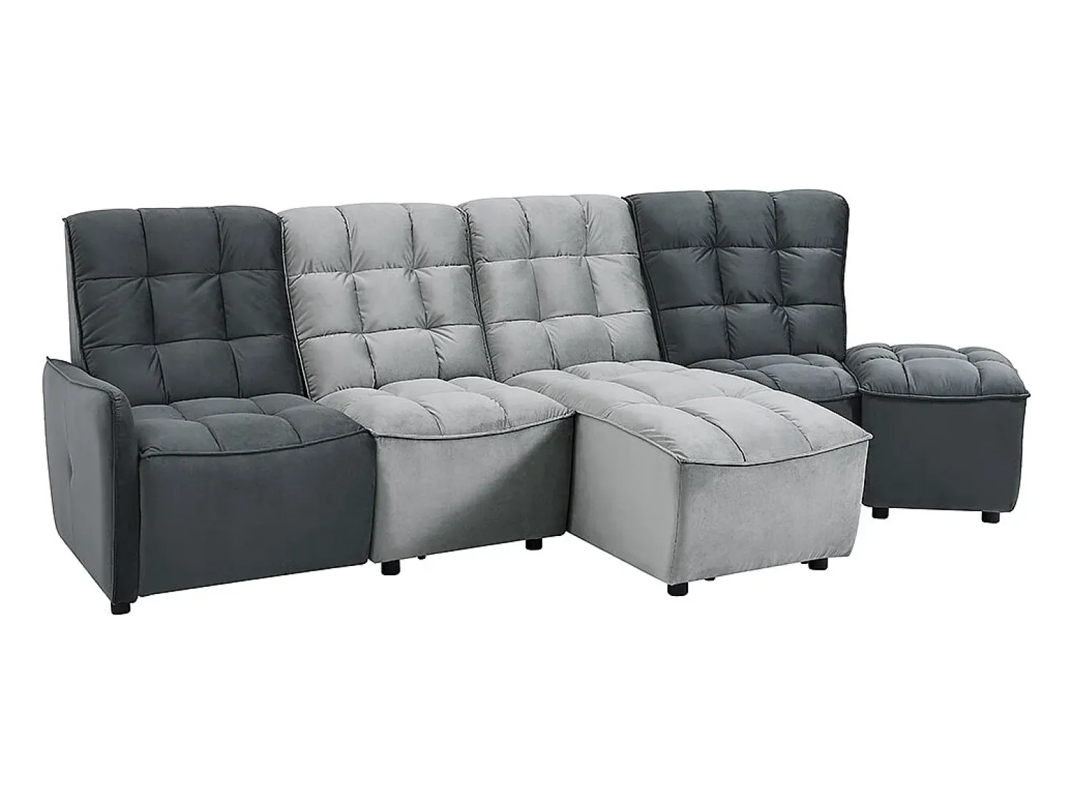Sofá|Vente-unique Sofá de canto articulado modular em veludo cinza-claro e antracite ALFORD Cinzento claro / Cinza antracite