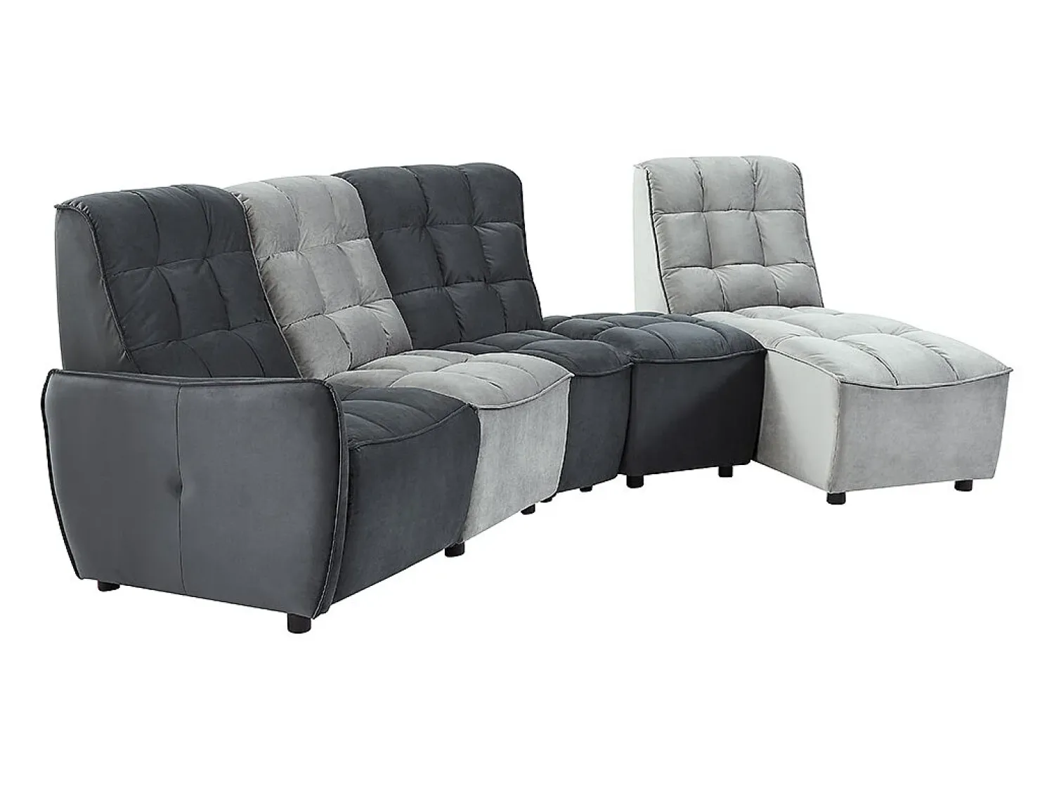 Sofá|Vente-unique Sofá de canto articulado modular em veludo cinza-claro e antracite ALFORD Cinzento claro / Cinza antracite
