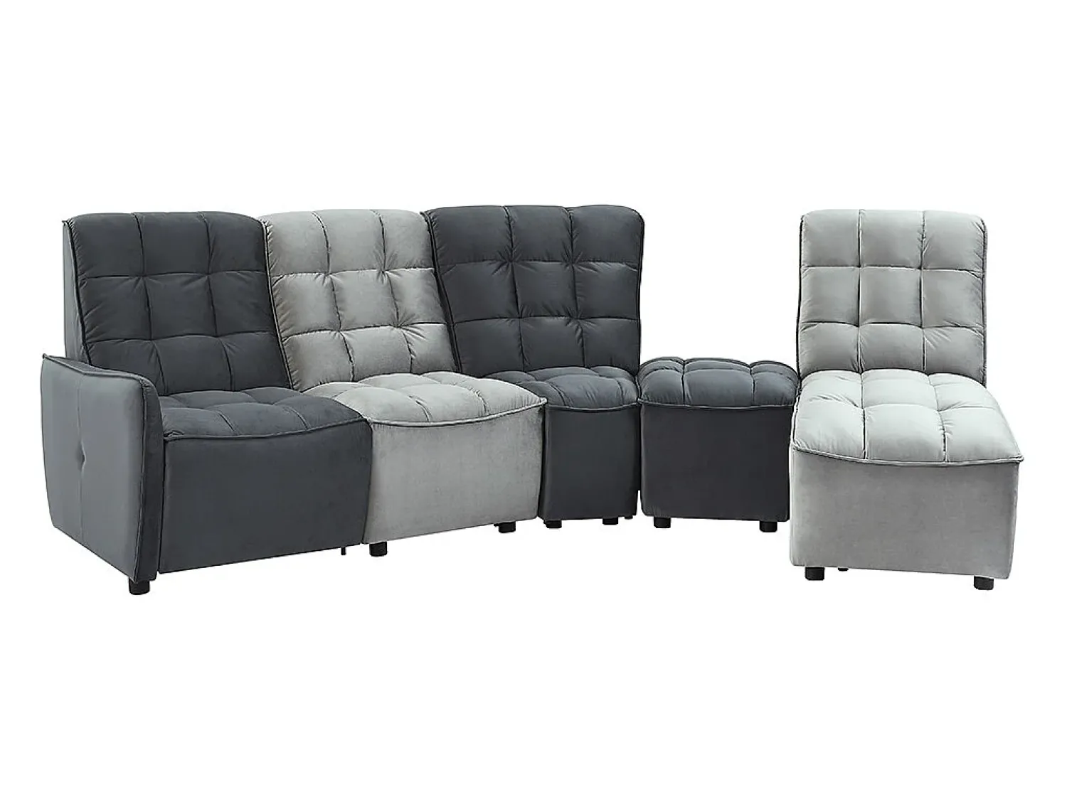 Sofá|Vente-unique Sofá de canto articulado modular em veludo cinza-claro e antracite ALFORD Cinzento claro / Cinza antracite