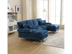 Sofá de canto - Sofá de 4 lugares com assentos e almofadas - chenille - para sala de estar e quarto^ Sofá