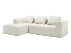 New Sofá de canto - com compartimentos para arrumação e 3 almofadas - chenille - com chaise longue e braços Bege