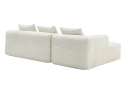 New Sofá de canto - com compartimentos para arrumação e 3 almofadas - chenille - com chaise longue e braços Bege