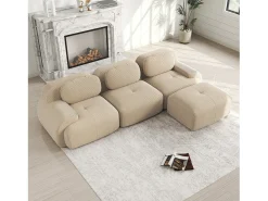 Sofá| Sofá de canto - Sofá de 3 lugares com braços curvos e almofadas decorativas - bombazine Bege