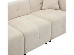 Sofá de canto - Sofá de 3 lugares com pufe e 2 almofadas - chenille - para sala de estar e escritório Bege
