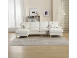 Sofá de canto - Sofá de 4 lugares com assento e almofadas - chenille - para sala de estar e quarto^ Sofá