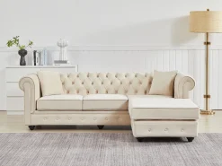 Vente-unique Sofá de canto chesterfield reversível em veludo TOLEDO^ Sofá