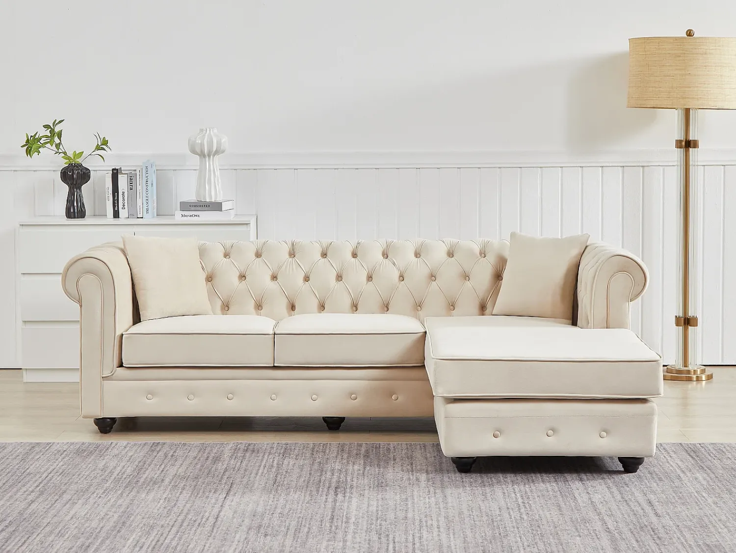 Vente-unique Sofá de canto chesterfield reversível em veludo TOLEDO^ Sofá