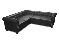 Clearance vidaxl Sofá de canto Chesterfield 5 lugares couro artificial Preto