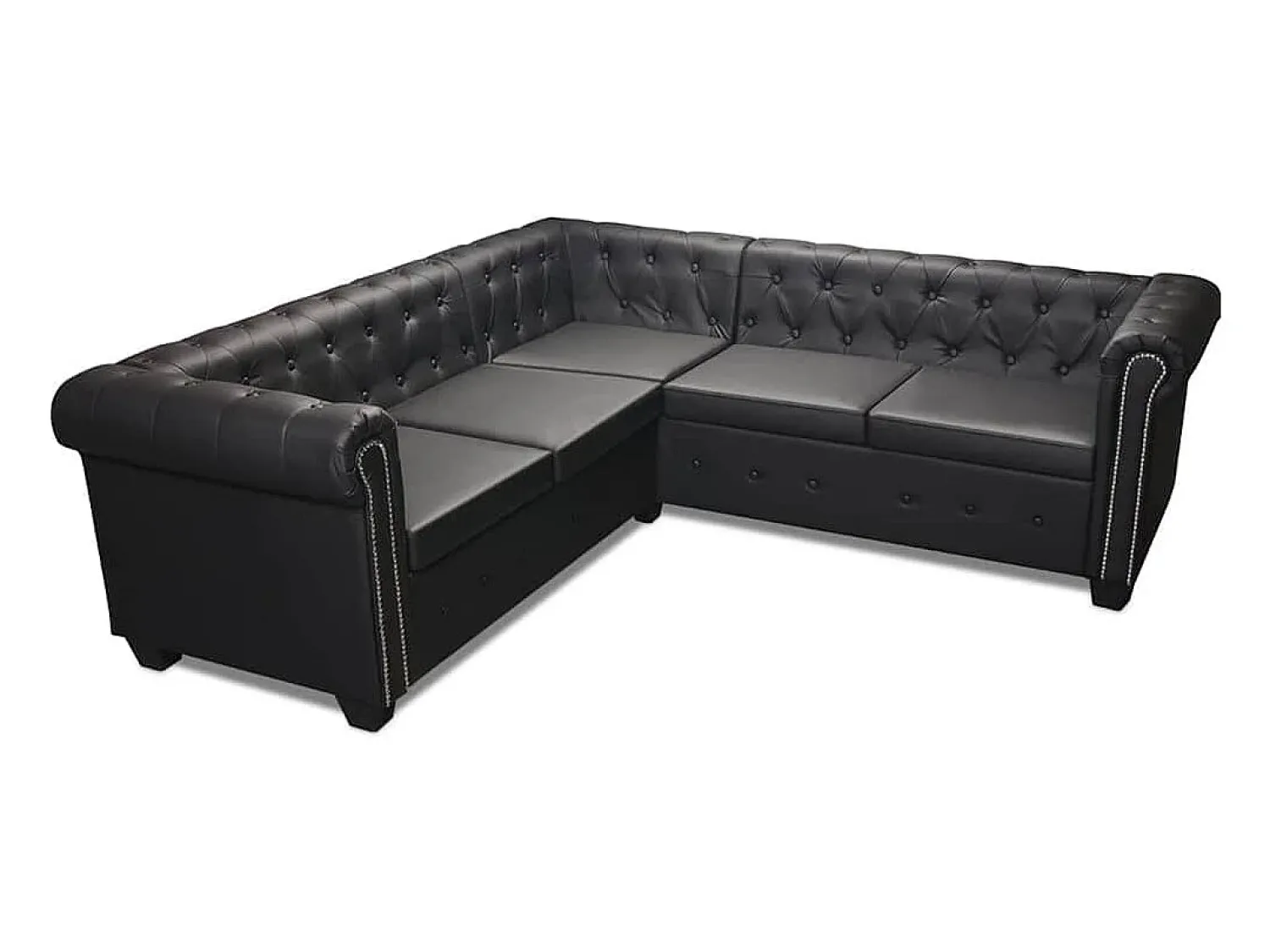 Clearance vidaxl Sofá de canto Chesterfield 5 lugares couro artificial Preto