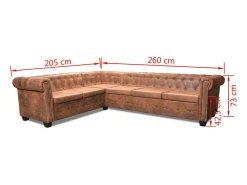 Sofá|Helloshop26 Sofá de canto Chesterfield 6 lugares couro sintético marrom 02_0020241 Castanho
