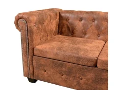 Sofá|Helloshop26 Sofá de canto Chesterfield 6 lugares couro sintético marrom 02_0020241 Castanho