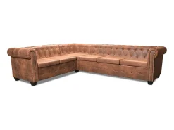 Sofá|Helloshop26 Sofá de canto Chesterfield 6 lugares couro sintético marrom 02_0020241 Castanho