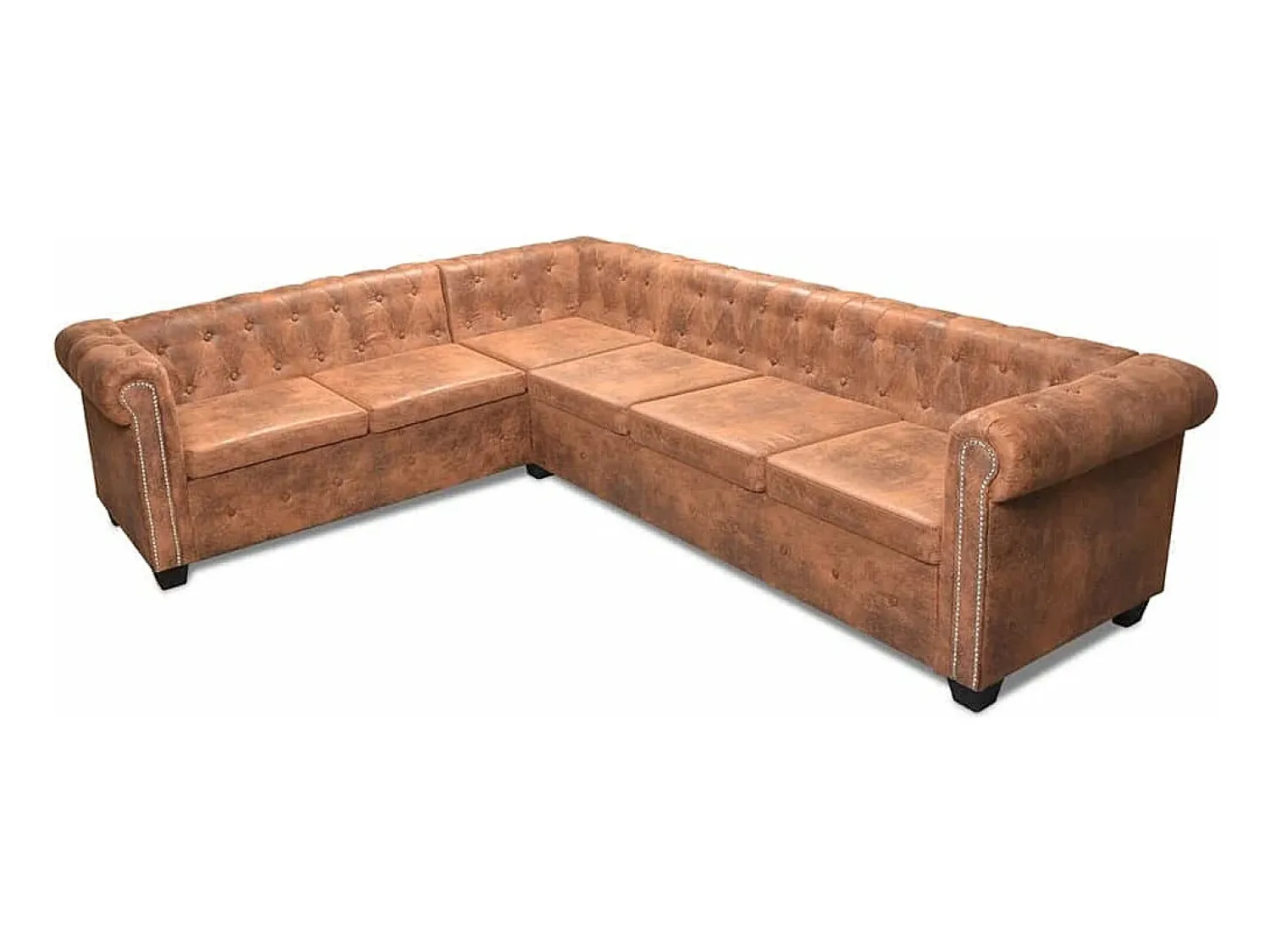 vidaxl Sofá de canto Chesterfield 6 lugares couro artificial^ Sofá