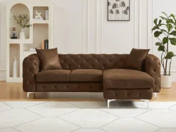 Sofá*Vente-unique Sofá de canto chesterfield reversível em microfibra com aspecto de couro envelhecido marrom EDWINA Castanho