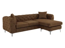 Sofá*Vente-unique Sofá de canto chesterfield reversível em microfibra com aspecto de couro envelhecido marrom EDWINA Castanho