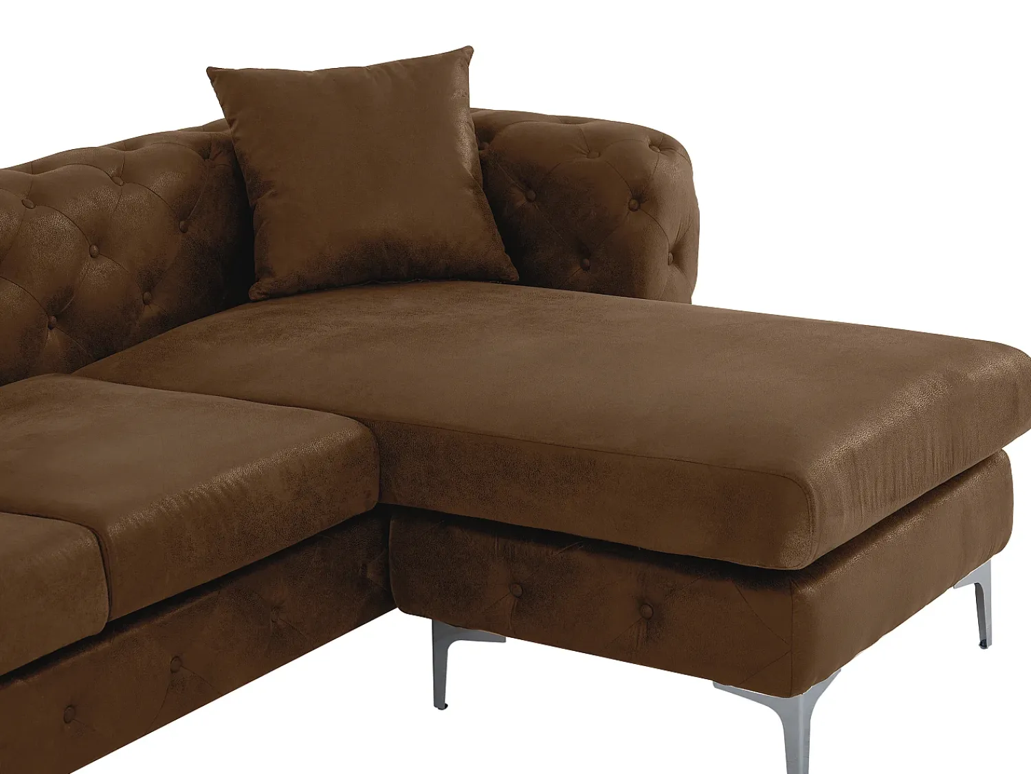 Sofá*Vente-unique Sofá de canto chesterfield reversível em microfibra com aspecto de couro envelhecido marrom EDWINA Castanho