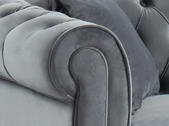 Sofá|Vente-unique Sofá de canto chesterfield veludo Estilo Charme -TOLEDO Cinza antracite