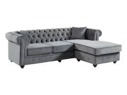 Sofá|Vente-unique Sofá de canto chesterfield veludo Estilo Charme -TOLEDO Cinza antracite
