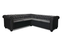 Sofá|Helloshop26 Sofá de canto Chesterfield de 5 lugares em couro sintético 02_0019699 Preto
