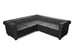 Sofá|Helloshop26 Sofá de canto Chesterfield de 5 lugares em couro sintético 02_0019699 Preto