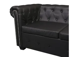 Sofá|Helloshop26 Sofá de canto Chesterfield de 5 lugares em couro sintético 02_0019699 Preto