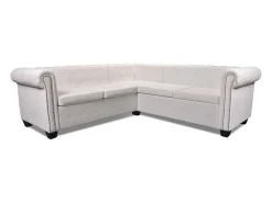 Sale Helloshop26 Sofá de canto Chesterfield de 5 lugares em couro sintético 02_0020233 Branco