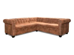 Sofá|vidaxl Sofá de canto Chesterfield 5 lugares couro artificial Castanho