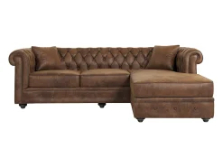 Sofá*Vente-unique Sofá de canto chesterfield microfibra envelhecida TOLEDO Castanho