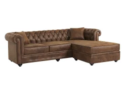 Sofá*Vente-unique Sofá de canto chesterfield microfibra envelhecida TOLEDO Castanho