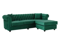 Vente-unique Sofá de canto chesterfield reversível em veludo TOLEDO Verde