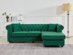 Vente-unique Sofá de canto chesterfield reversível em veludo TOLEDO Verde